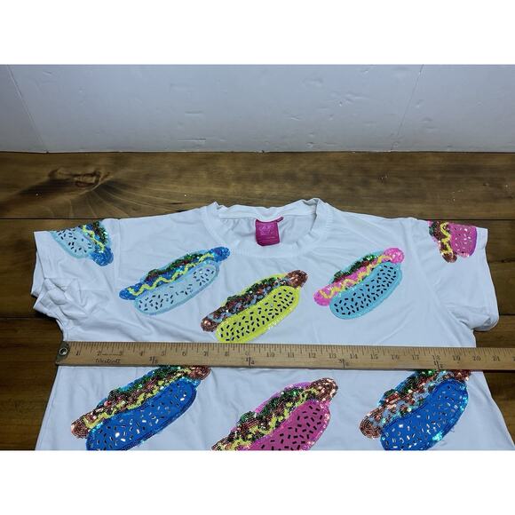QUEEN OF SPARKLES White Hot Dog Print Blouse - Picture 7 of 11
